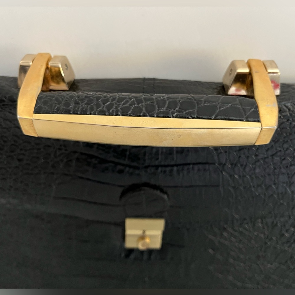 Vintage Genuine Reptile Embossed Patent Leather Small Briefcase/Shoulder Bag - Picture 14 of 16